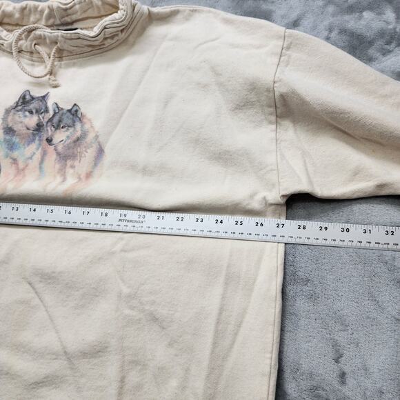 Vintage Wek The World Sweatshirt Mens 2(XL) Beige Wolves Wildlife Drawstring Hem - Picture 9 of 11